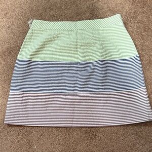 Brooks Brothers Green, Blue, and Pink Striped Seersucker Mini Skirt Cotton